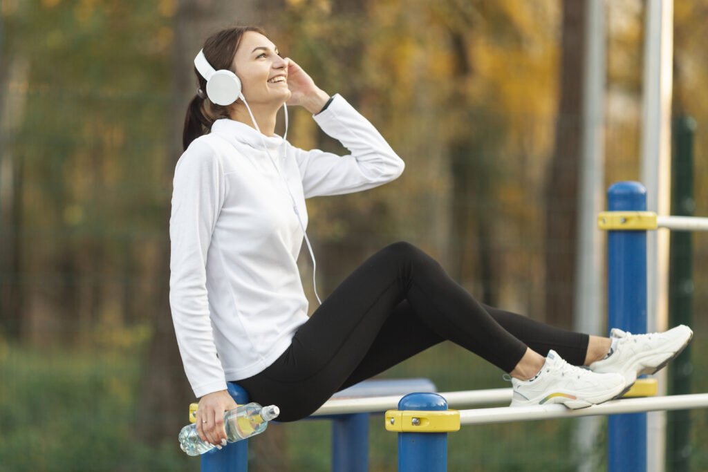 beautiful woman listening music